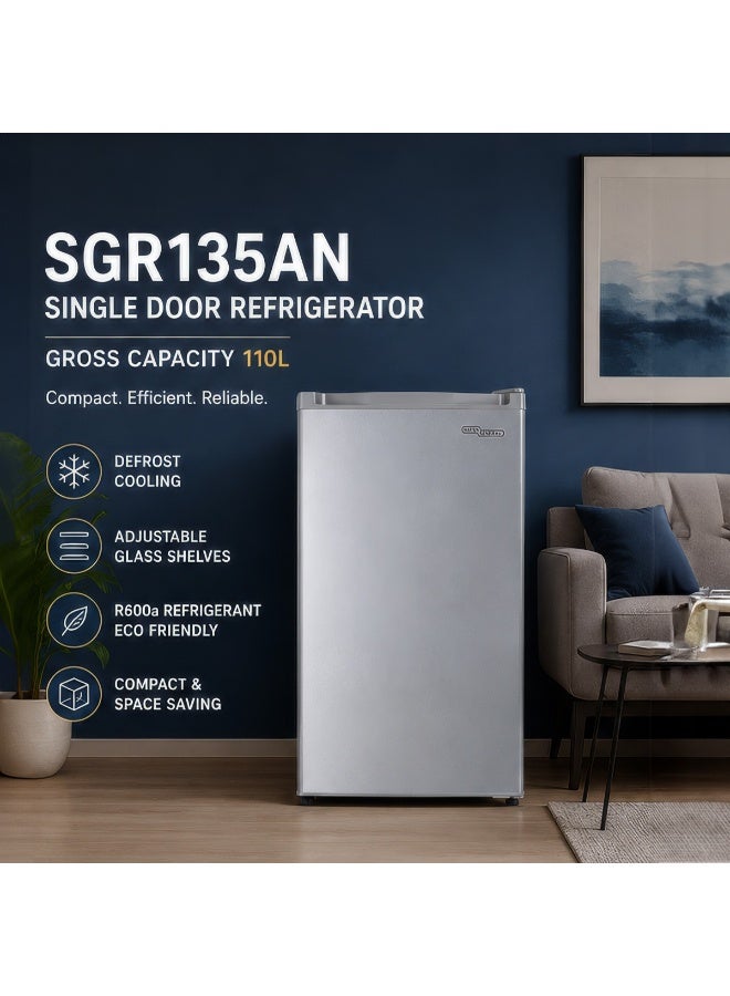 SUPER GENERAL 110 Liters Gross, 92 Liters Net Single Door Defrost Refrigerator, Inox - SGR135AN SGR135AN Inox - Image 1