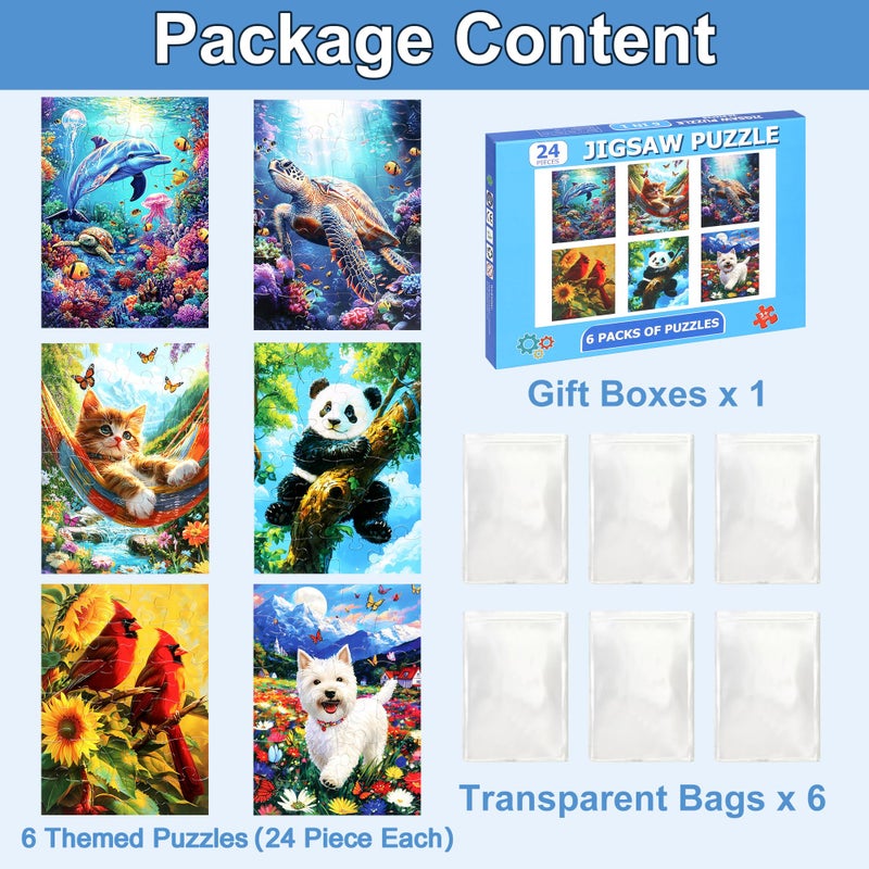 LELEMON 6 Packs 24 Large Piece Puzzles for Seniors,Animals Puzzle for Seniors with Dementia,Turtle Panda Cat Dolphin Bird Dog Easy Jigsaw Puzzle for Alzheimers Memory Games Dementia Activities - Image 3