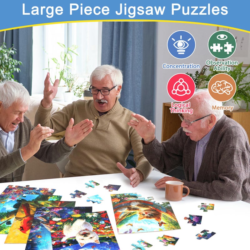 LELEMON 6 Packs 24 Large Piece Puzzles for Seniors,Animals Puzzle for Seniors with Dementia,Turtle Panda Cat Dolphin Bird Dog Easy Jigsaw Puzzle for Alzheimers Memory Games Dementia Activities - Image 4