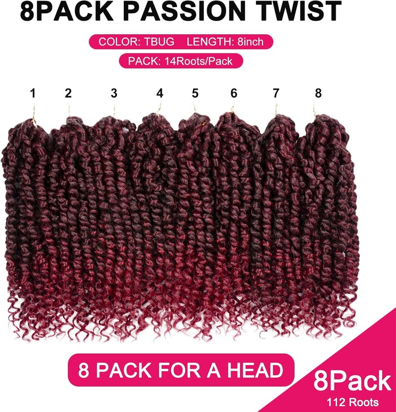NAYOO Passion Twist Hair - 8 Packs 8 Inch Passion Twist Crochet Hair For Black Women, Crochet Pretwisted Curly Hair Passion Twists Synthetic Braiding Hair Extensions(8 Inch 8 Packs, TBUG) - Image 4