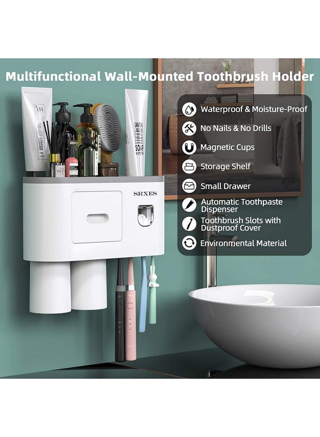SRXES Acrylonitrilebutadienestyrene Toothbrush Holders For Bathroom, Toothbrush Holder Wall Mounted, Toothpaste Dispenser (2 Cup, White) - Image 2