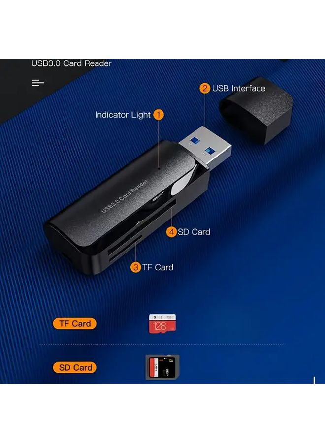 USB 3.0 Black Card Reader for SD TF Memory Cards Dual Slot ABS Material Plug Play for Digital Camera Laptop Tablet Smartphone No Battery Needed - Image 5
