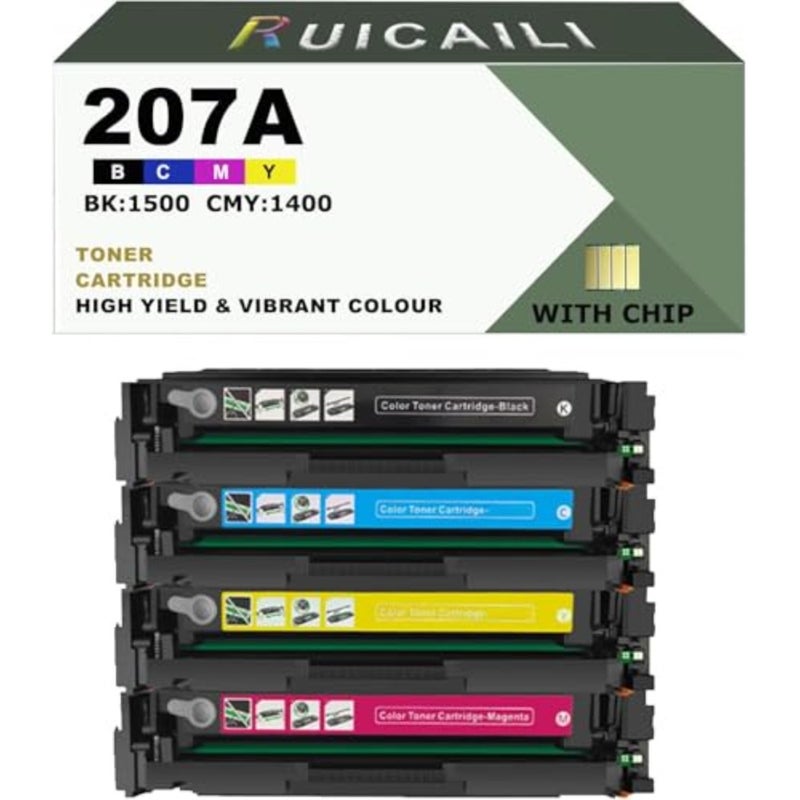 خرطوشة حبر متوافقة مع الطابعة HP Color LaserJet Pro M255dw/M255nw/M282nw/M283fdn/M283fdw، 207A، W2210A/W2211A/W2212A/W2213A، أسود، عالي الإنتاجية - Image 1