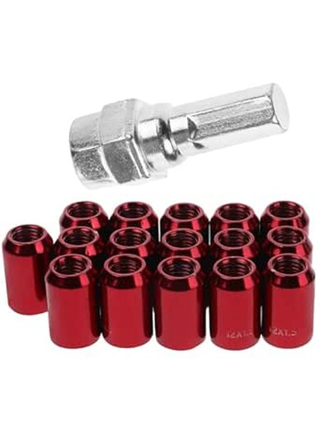 M12x1 5 Red Anti Theft Wheel Lug Nuts Set High Security Hex Socket 16 Pieces - Image 1