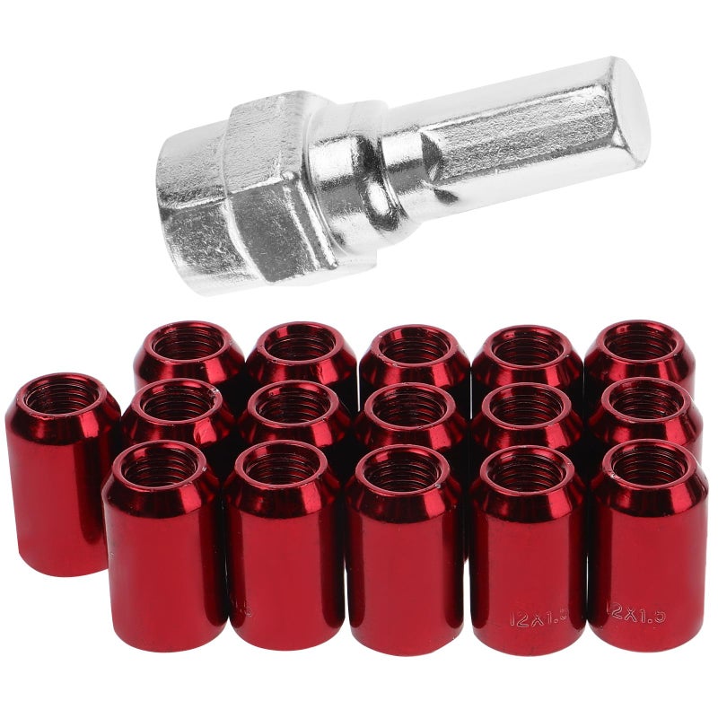 M12x1 5 Red Anti Theft Wheel Lug Nuts Set High Security Hex Socket 16 Pieces - Image 2