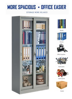 Living Metal Locker Cupboard With 5 Shelves Glass Doors Light Weight  Lateral Sliding Door Filing Storage Cabinet 180*85*39 CM  - Image 4