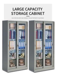 Living Metal Locker Cupboard With 5 Shelves Glass Doors Light Weight  Lateral Sliding Door Filing Storage Cabinet 180*85*39 CM  - Image 3
