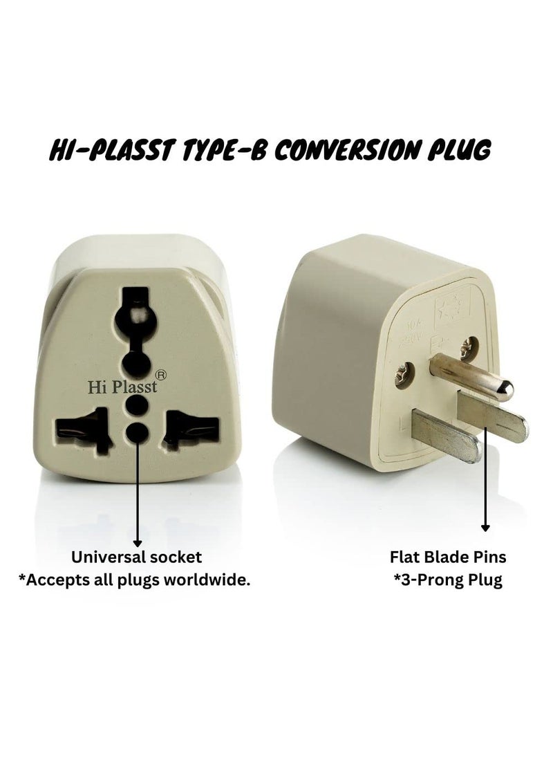 HI PLASST PINS N PLUGS HiPlasst Pack of 1 US Travel Adapter Converter 3 Pin Type B Plug with Universal Socket India to USA Converter for United States Canada Mexico Japan Taiwan Philippines  - Image 2