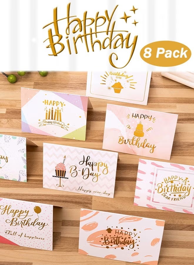 8 Pcs Birthday Greeting Cards with Envelopes DIY Birthday Bless Cards for Celebrations Bright Color Design for Warm Atmosphere for Friends Family - Image 1