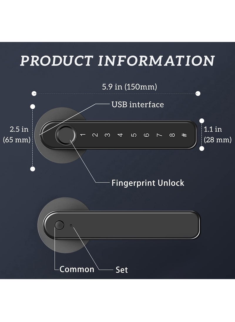 KASTWAVE - Fingerprint Door Lock keyless Entry Door Lock with USB Charging and keypad biometric Door Lock Smart Door Handle Lock Suitable for bedrooms Offices and Other Private Spaces(Black) - Image 1