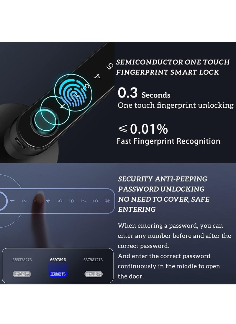 KASTWAVE - Fingerprint Door Lock keyless Entry Door Lock with USB Charging and keypad biometric Door Lock Smart Door Handle Lock Suitable for bedrooms Offices and Other Private Spaces(Black) - Image 1