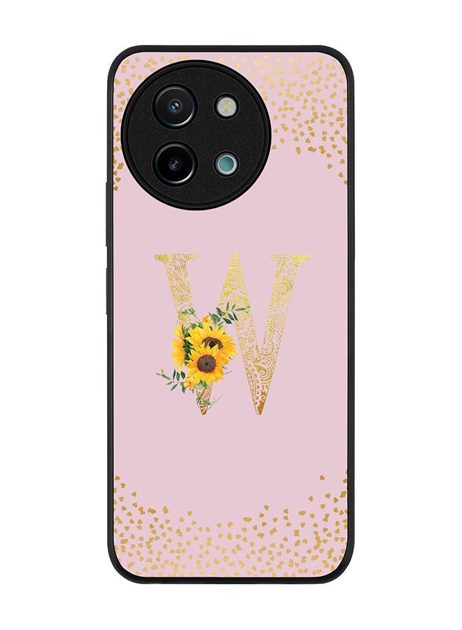 Stylizedd Rugged Black edge case for Vivo Y38 / Vivo Y58 / Vivo Y200i /Vivo T3x Case Cover- Custom Monogram Initial Letter Floral Pattern Alphabet - W (Pink) - Image 1