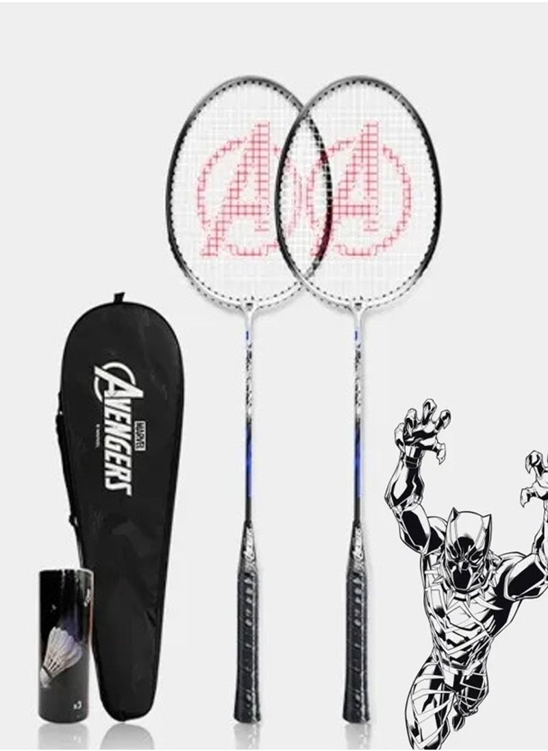 AVENGERS Black Panther Badminton Rackets Set of 2 Pcs With 3 Shuttlecocks And A Carry Bag, Premium Quality Rackets With Comfortable Grip, Official Size and Weight, Best Choice for Professionals and Beginners  - Image 1