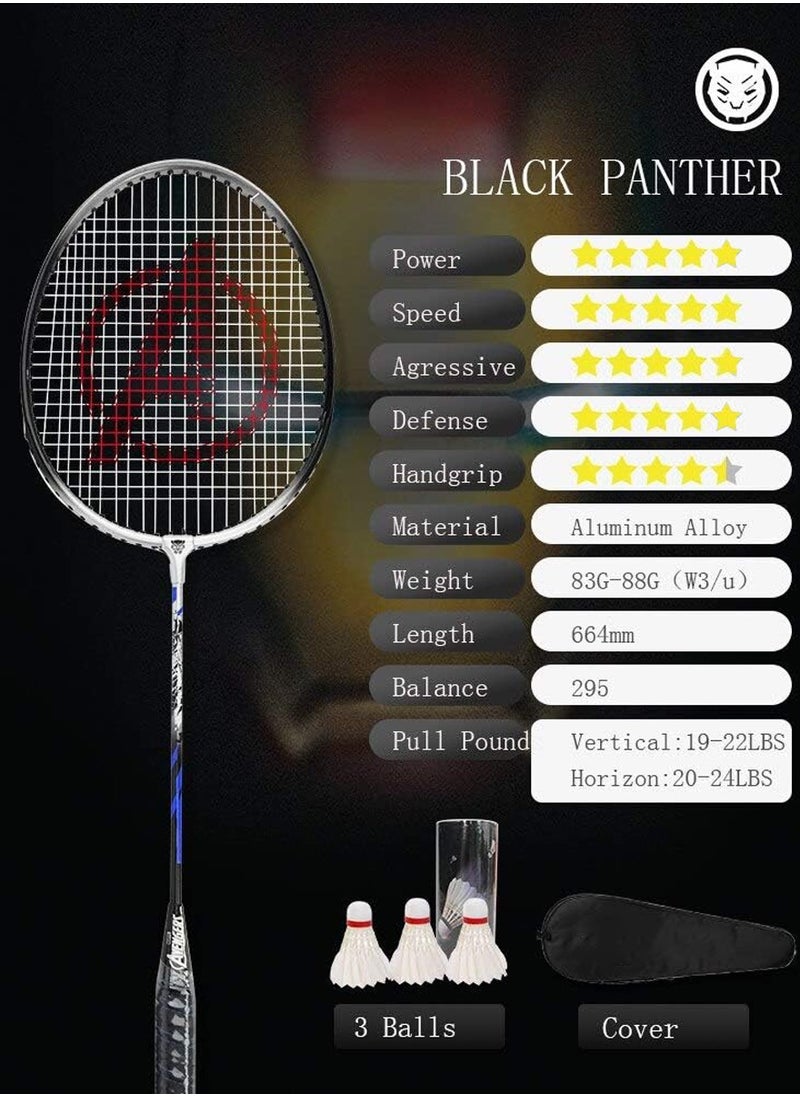 AVENGERS Black Panther Badminton Rackets Set of 2 Pcs With 3 Shuttlecocks And A Carry Bag, Premium Quality Rackets With Comfortable Grip, Official Size and Weight, Best Choice for Professionals and Beginners  - Image 2