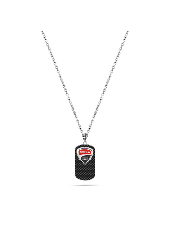 Ducati Corse Scudetto Silver Stainless Steel with Black Tag Necklace for Men 600mm