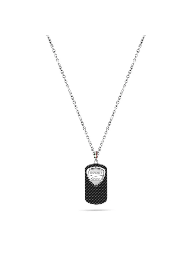 Ducati Corse Scudetto Silver Stainless Steel with Black Tag Necklace for Men 600mm