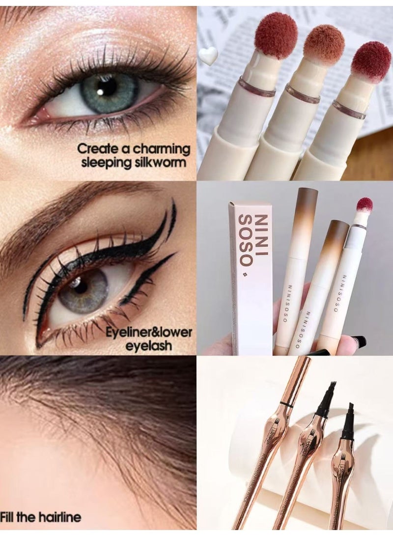 قلم كحل متعدد الوظائف 1 و 3 فرش شفاه بألوان مختلفة من أحمر الشفاه، مناسب للحواجب، كحل العين، وملء خط الشعر. - Image 1