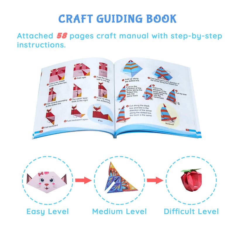 NISCHA Origami Kit for Kids Ages 5-16, 116 pages with 54 Patterns & Instruction Book | Origami Paper Kit for Beginners & Advanced | Arts & Crafts Toys for Girls & Boys Ages 8-12 | Birthday & Christmas Gifts - Image 3