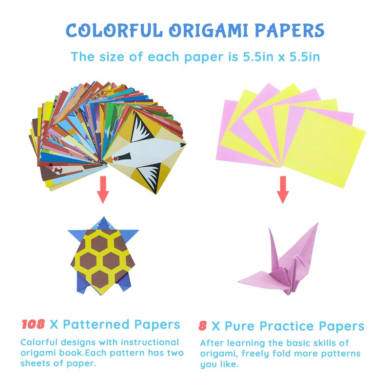 NISCHA Origami Kit for Kids Ages 5-16, 116 pages with 54 Patterns & Instruction Book | Origami Paper Kit for Beginners & Advanced | Arts & Crafts Toys for Girls & Boys Ages 8-12 | Birthday & Christmas Gifts - Image 4