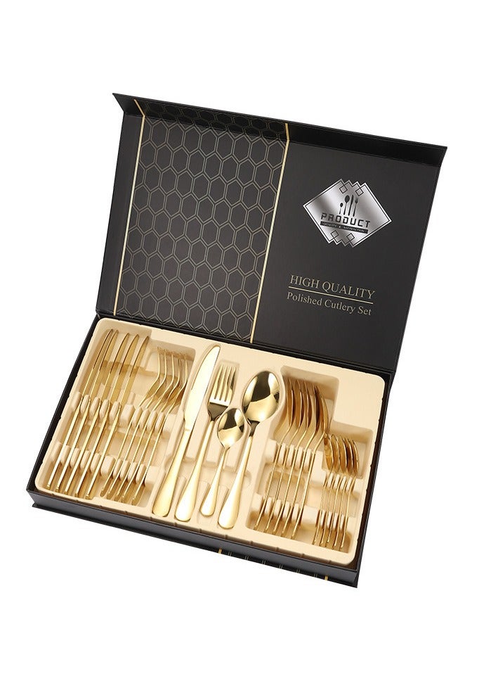 general Stainless steel tableware 1010 series western food fork and spoon dessert spoon 24-piece gift box set - Image 1