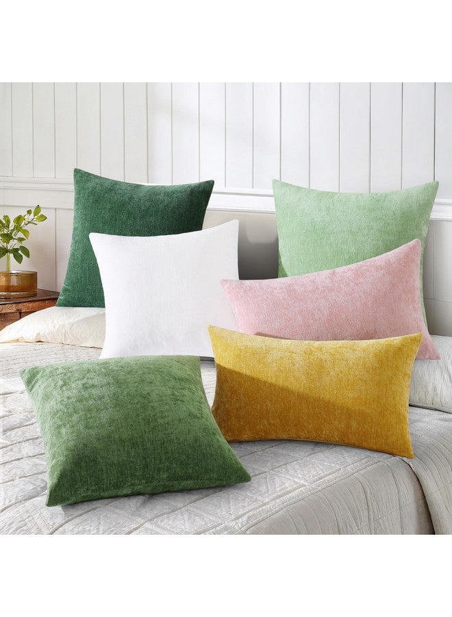 decorUhome Couch Throw Pillow Covers 18x18 Set of 2, Decorative Soft Neutral Chenille Solid Dyed Square Pillow Covers for Sofa Bed Living Room, Moss Green - Image 5