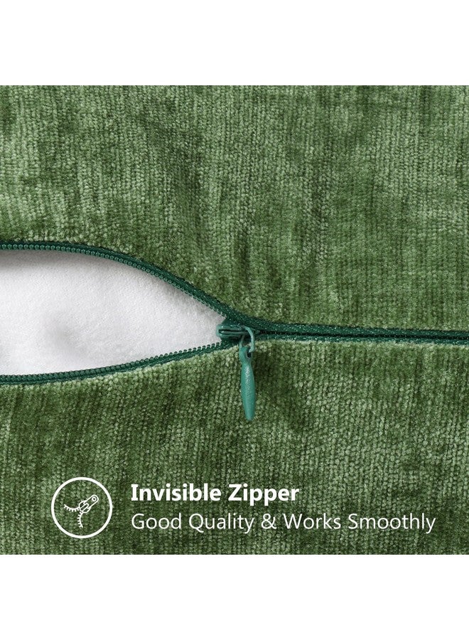 decorUhome Couch Throw Pillow Covers 18x18 Set of 2, Decorative Soft Neutral Chenille Solid Dyed Square Pillow Covers for Sofa Bed Living Room, Moss Green - Image 3