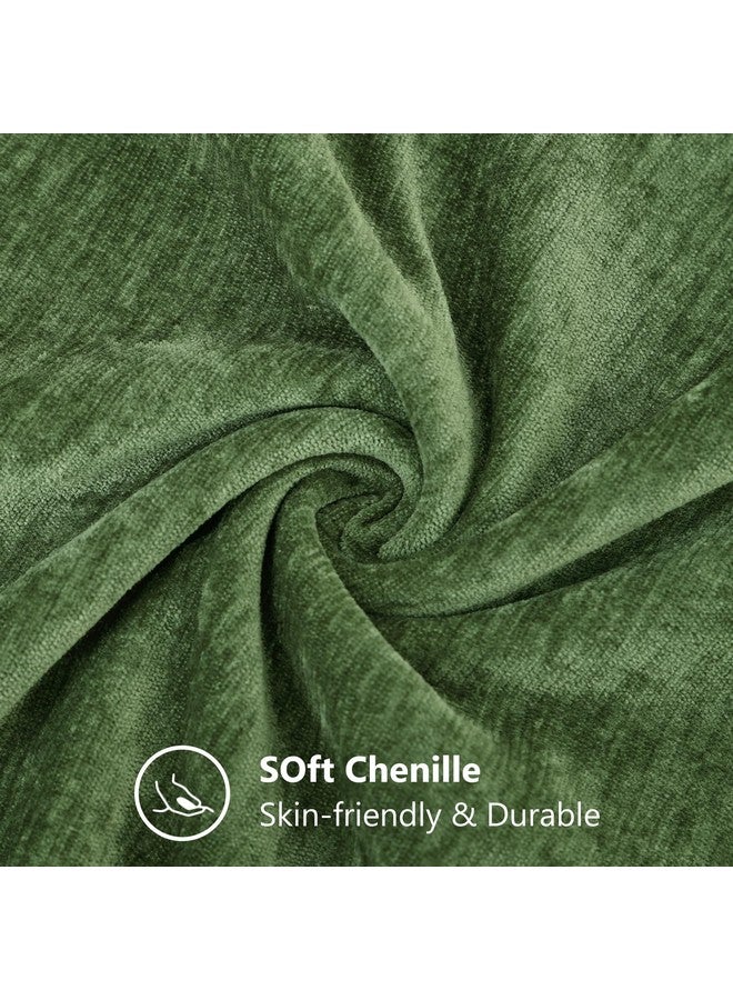 decorUhome Couch Throw Pillow Covers 18x18 Set of 2, Decorative Soft Neutral Chenille Solid Dyed Square Pillow Covers for Sofa Bed Living Room, Moss Green - Image 2