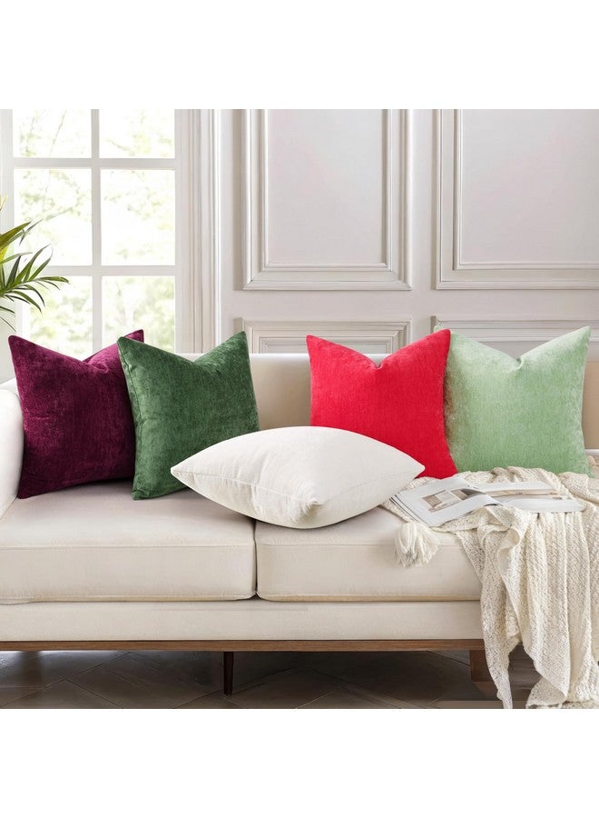 decorUhome Couch Throw Pillow Covers 18x18 Set of 2, Decorative Soft Neutral Chenille Solid Dyed Square Pillow Covers for Sofa Bed Living Room, Moss Green - Image 4