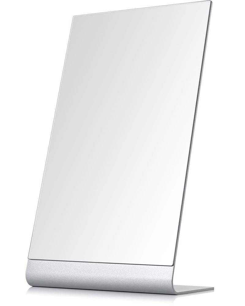 NEZZOE Frameless Makeup Mirror for Desk, 15 x 8.5 Inch Aluminum Standing Table Mirror, Large Counter Top Mirror - Image 1