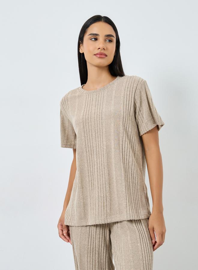 Styli Melange Brushed Ribbed Top and Pyjama Set - Image 2