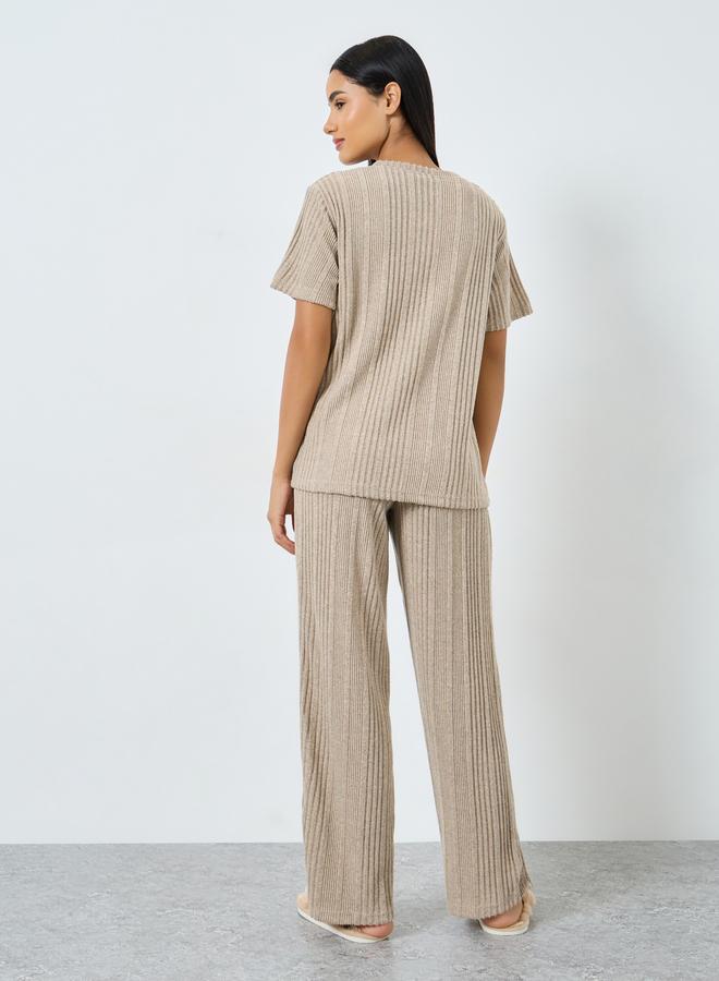 Styli Melange Brushed Ribbed Top and Pyjama Set - Image 5
