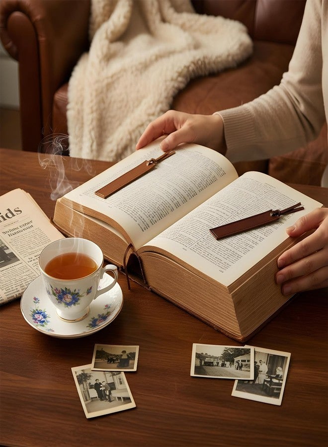 ٨ قطع من فواصل الكتب الجلدية، فواصل كتب مخيطة بحبل جلدي، فواصل كتب كلاسيكية للقارئات، علامات صفحات للكتب لمحبي الكتب والقراء. - Image 5