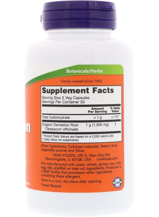 Now Foods Dandelion Root 500 mg 100 Veg Capsules - Image 2