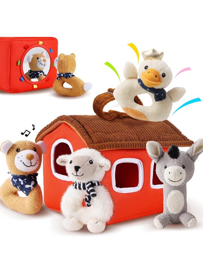 iPlay, iLearn Baby Toys 3 6 12 Month Newborn Gifts, Infant Soft Farm Stuffed Animal Rattles Plush Barn, Boy Girl Stuff, Shower Basket Stuffer, Sensory Hand Development Toy 0 2 4 7 9M 1 Yr - Farm - Image 1