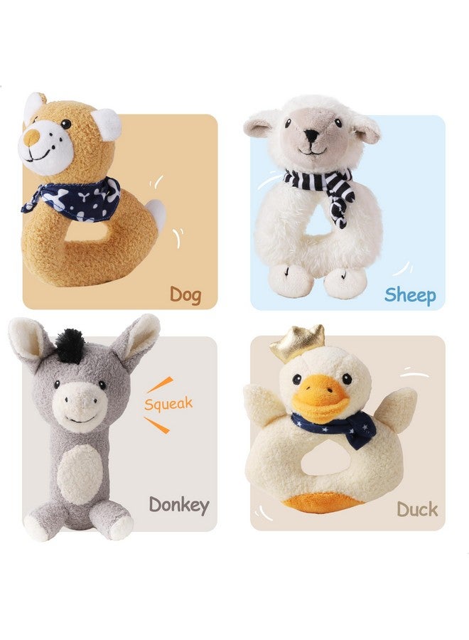 iPlay, iLearn Baby Toys 3 6 12 Month Newborn Gifts, Infant Soft Farm Stuffed Animal Rattles Plush Barn, Boy Girl Stuff, Shower Basket Stuffer, Sensory Hand Development Toy 0 2 4 7 9M 1 Yr - Farm - Image 2