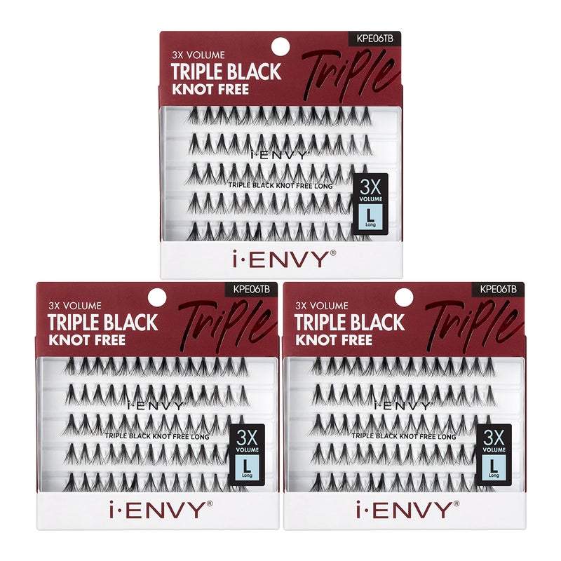 i.Envy iENVY by KISS Triple Black Knot Free Individual Lash (Long) 3 Pack, 3 Times More Volume - Image 1