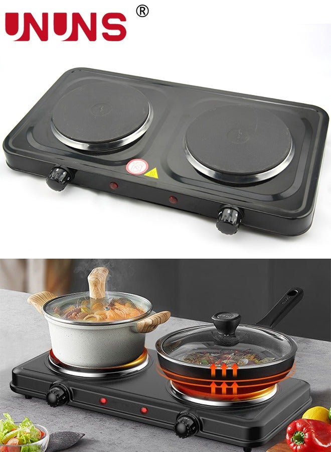 UNUNS ​Double Induction Cooktop,Electric Countertop Double Burner,2000W Electric Hot Plate,5 Level Temperature Control,Indicator Lights And Easy To Clean Cooking Stove,Black  - Image 1