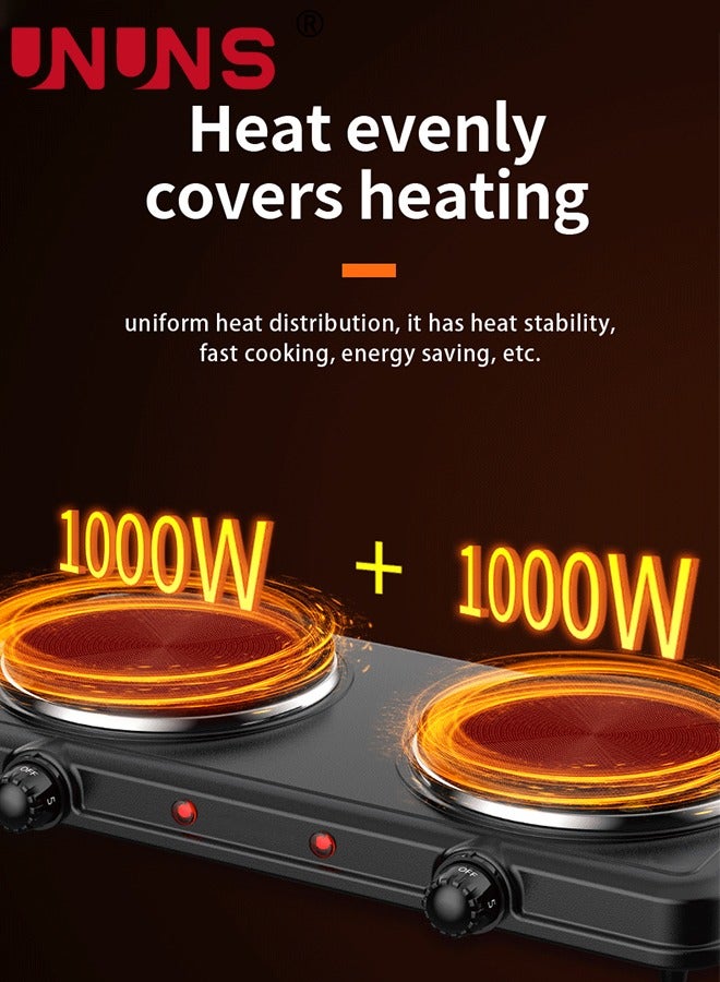 UNUNS ​Double Induction Cooktop,Electric Countertop Double Burner,2000W Electric Hot Plate,5 Level Temperature Control,Indicator Lights And Easy To Clean Cooking Stove,Black  - Image 5
