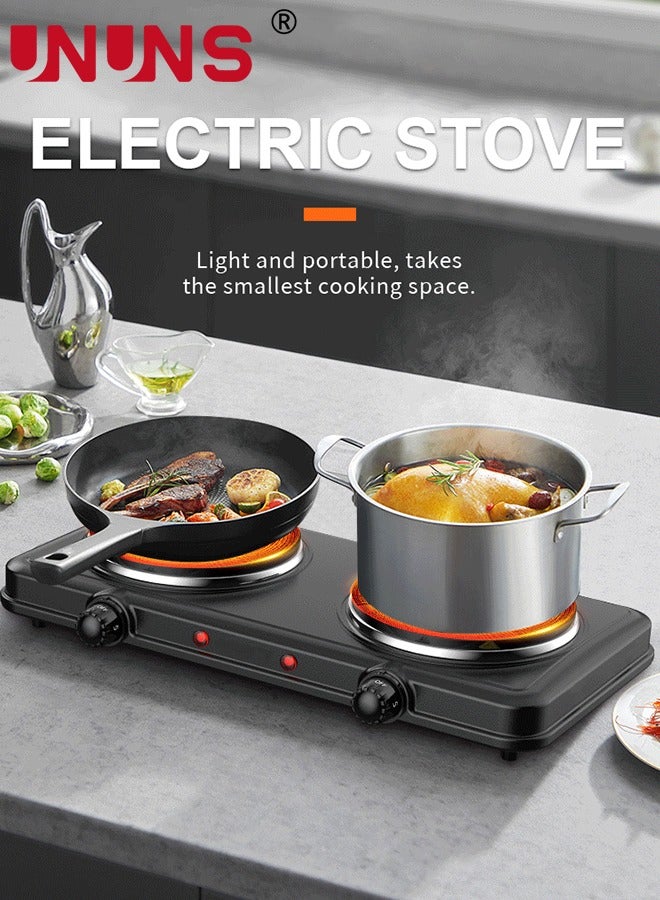 UNUNS ​Double Induction Cooktop,Electric Countertop Double Burner,2000W Electric Hot Plate,5 Level Temperature Control,Indicator Lights And Easy To Clean Cooking Stove,Black  - Image 2
