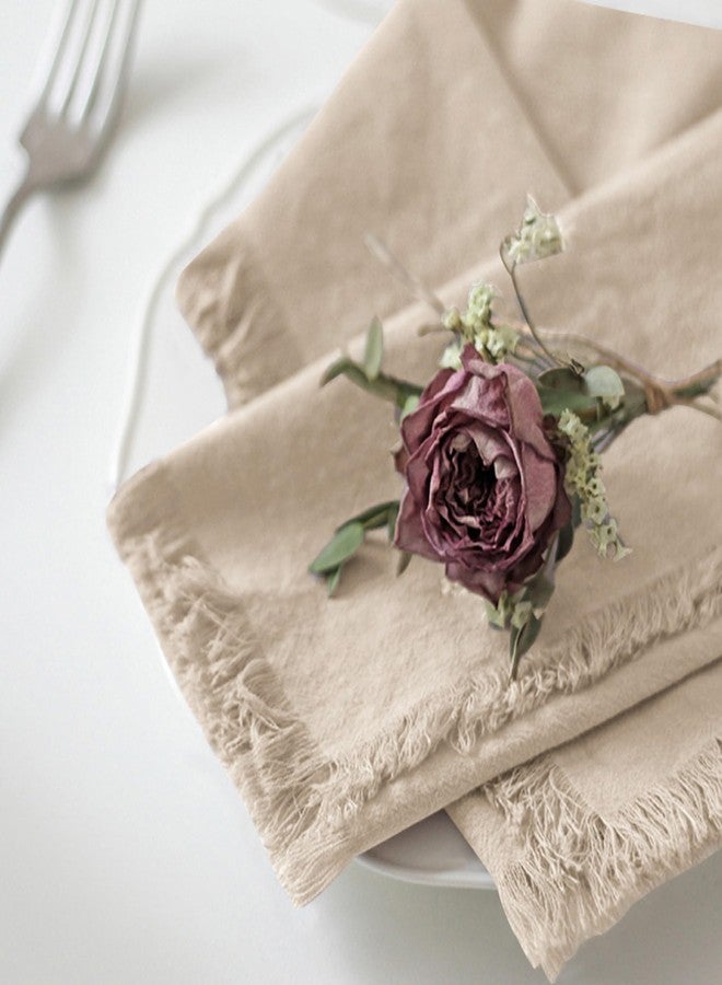 Ayuzawa Handmade Cloth Napkins 100% Cotton Napkins with Fringe，Delicate Handmade Cloth Napkins for Dinners, Parties, Weddings and More，18 x 18 Inch Set of 4 - Beige - Image 2