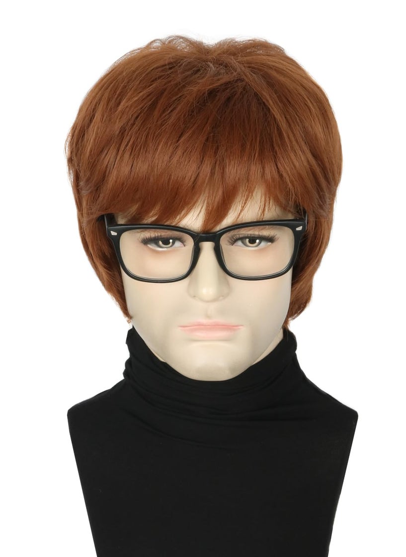 Topcosplay Mens Wigs with Glasses Short Brown Ginger 1970s Man Gigolo Wig for Halloween Costume Accessories 
