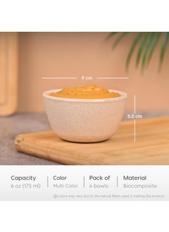 Eha Eha EarthFriendly Set of 4 Dip Bowls for Kitchen 175 ml Made with Bamboo Fibers Rice Husk Microwave Safe Bowl Set for Hot Cold Serving Bowls Multicolor  - Image 2