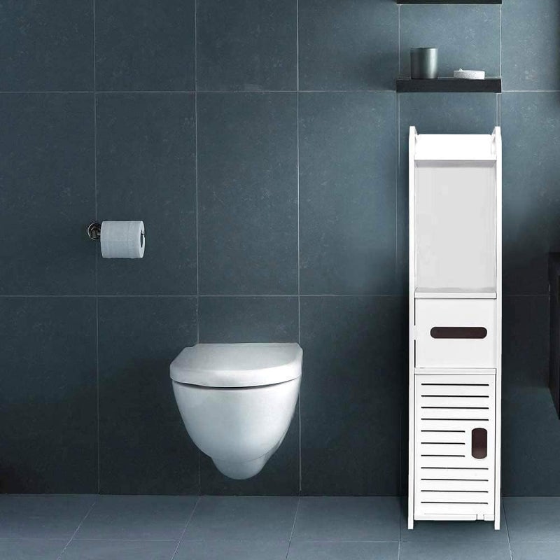 LINGWEI Small Bathroom Cabinet Bathroom Storage Corner Floor Cabinet with Door and Shelf, Thin Toilet Vanity Cabinet Narrow Bath Sink Organizer Towel Holder For Home Bathroom - Image 5