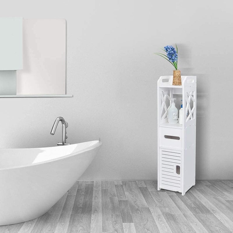 LINGWEI Small Bathroom Cabinet Bathroom Storage Corner Floor Cabinet with Door and Shelf, Thin Toilet Vanity Cabinet Narrow Bath Sink Organizer Towel Holder For Home Bathroom - Image 3