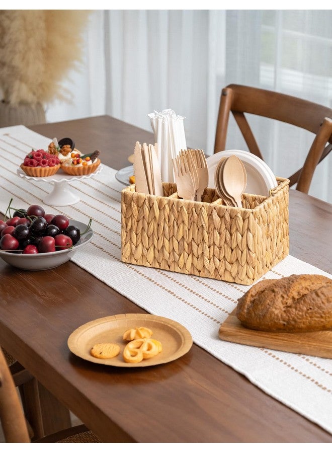 StorageWorks Hand-Woven Wicker Silverware Organizer - Water Hyacinth Cutlery Holder for Countertop with Handle (1-Pack) - Image 5