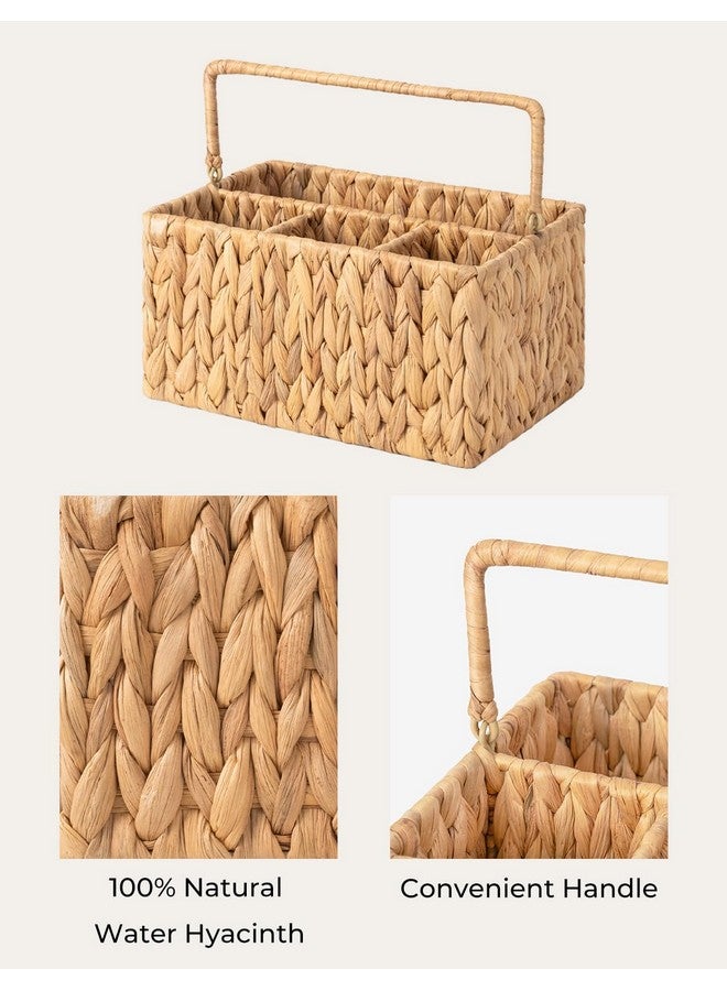 StorageWorks Hand-Woven Wicker Silverware Organizer - Water Hyacinth Cutlery Holder for Countertop with Handle (1-Pack) - Image 3