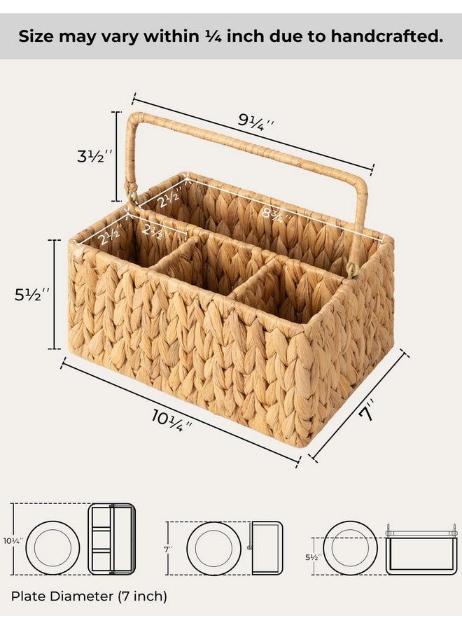 StorageWorks Hand-Woven Wicker Silverware Organizer - Water Hyacinth Cutlery Holder for Countertop with Handle (1-Pack) - Image 2