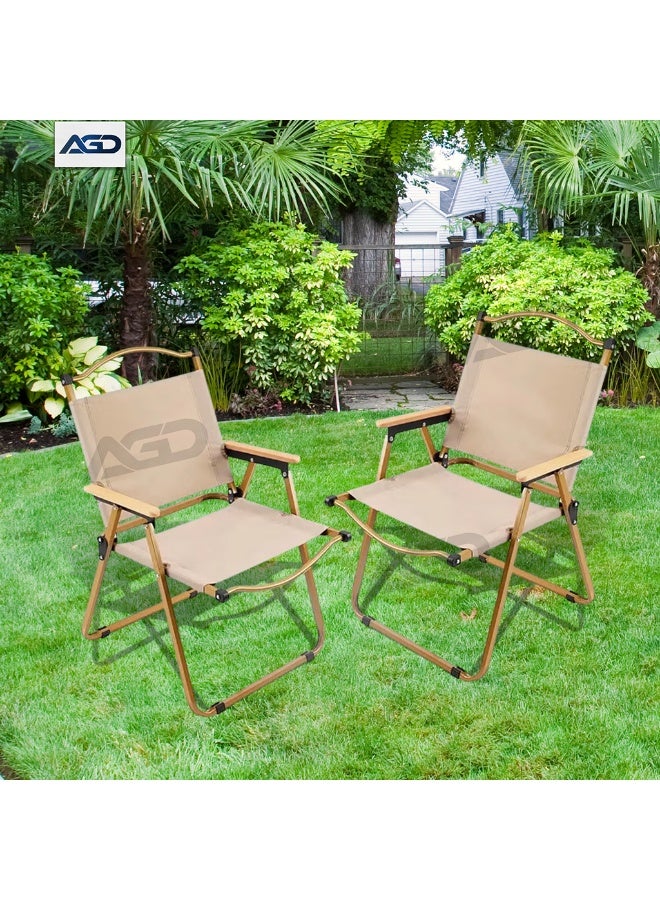 AGD Comfortable Folding Camping Chair for Outdoor Activities with Backrest and Armrests, Gold - Image 2
