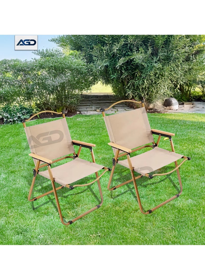 AGD Comfortable Folding Camping Chair for Outdoor Activities with Backrest and Armrests, Gold - Image 3