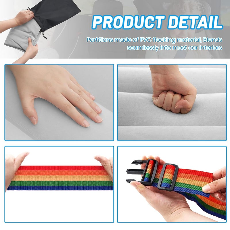 BBTO فاصل مقعد السيارة القابل للنفخ من BBTO - مسند قدم لمقاعد الأطفال للسفر الجوي - مسند مقعد محمول للأطفال لوقف الشجار - فاصل المقعد الخلفي المحمول لتقليل التوتر للآباء أثناء القيادة الطويلة - رمادي - Image 4